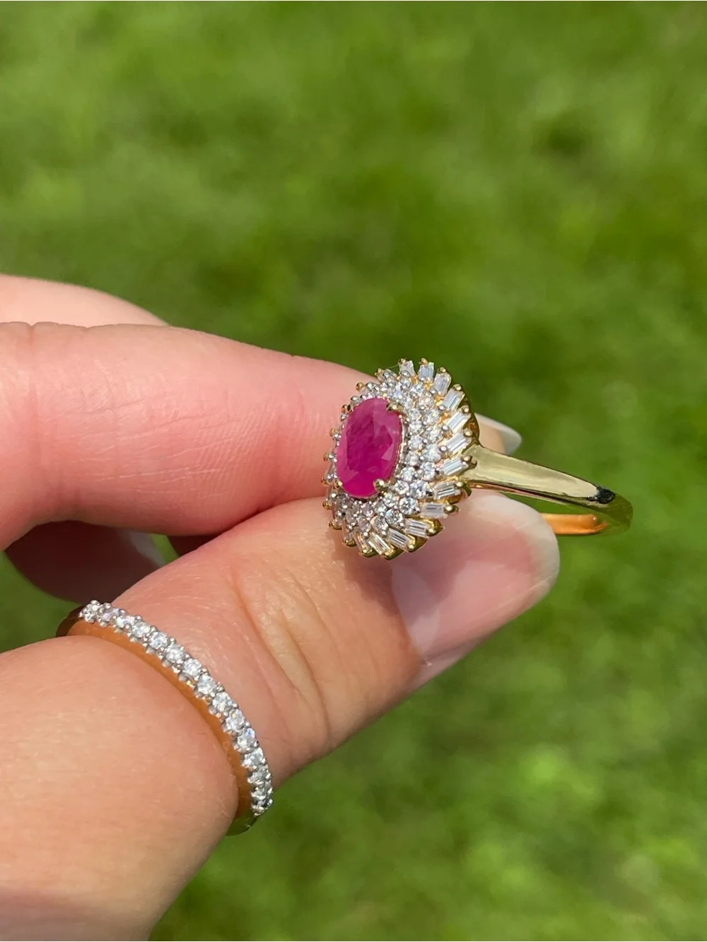 AAA Montepuez Ruby and Moissanite Halo Ring